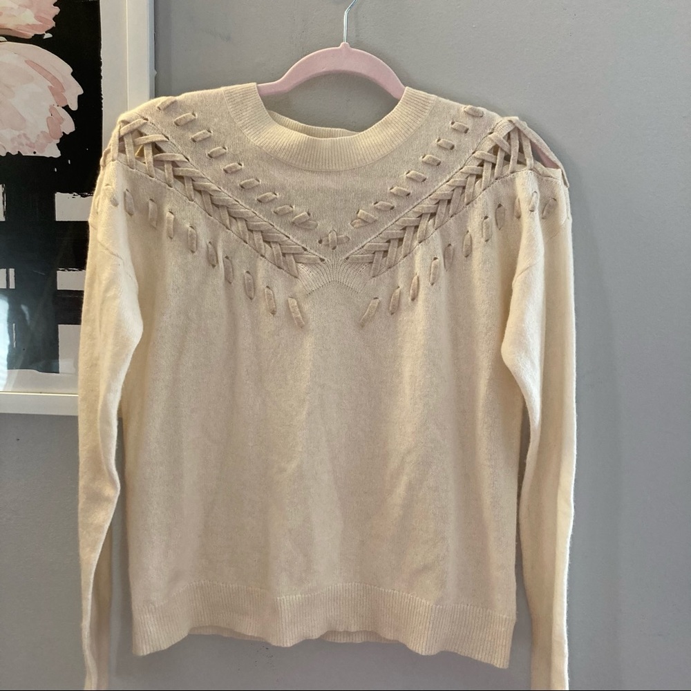 White + Warren Cashmere Braided Woven Sweater